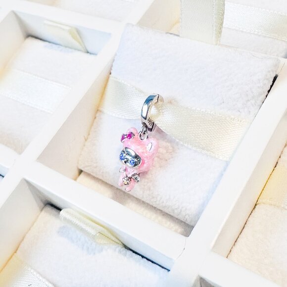 925 Sterling Silver Cat In Pink Costume Dangle Charm Fits Pandora Charm Bracelet - Picture 8 of 8